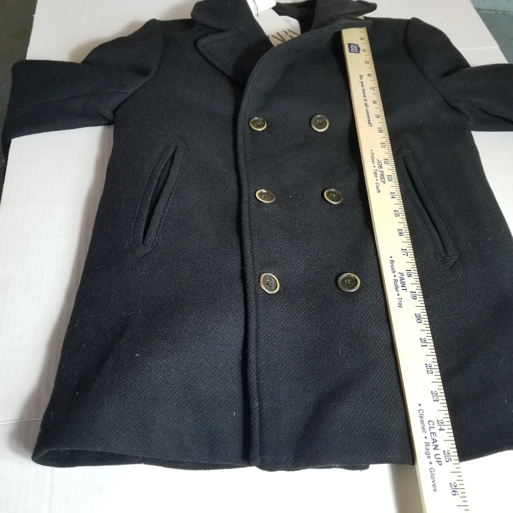 NWT ZARA GIRL'S BLACK DOUBLE BREASTED PEACOAT SIZE 10 53% WOOL